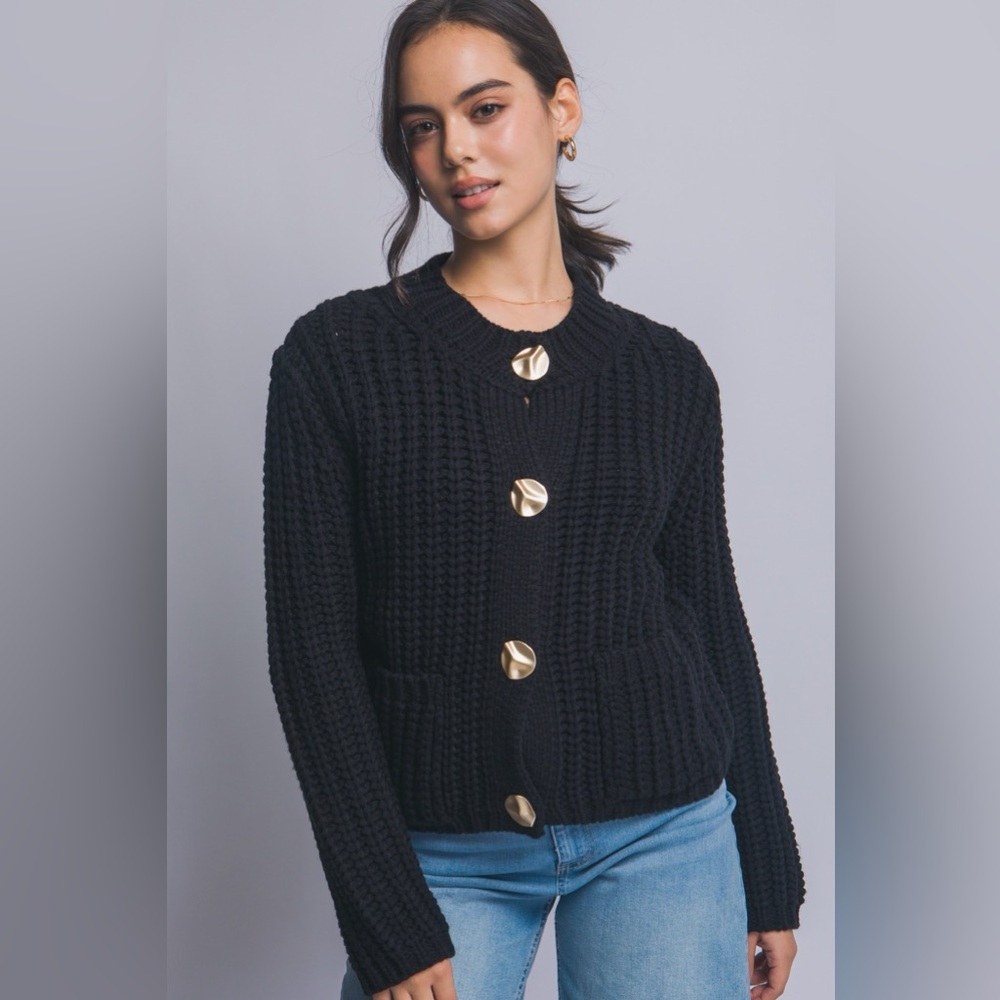 Black Button-Up Women's Cardigan Sweater